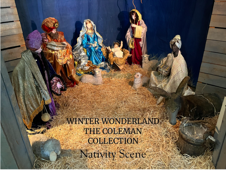Nativity Scene with historical religious figures and a goat