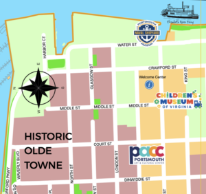 Map of Olde Towne Portsmouth showing locations of events