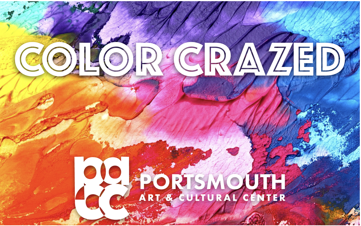 colorful background with name of event and Portsmouth Art Center logo