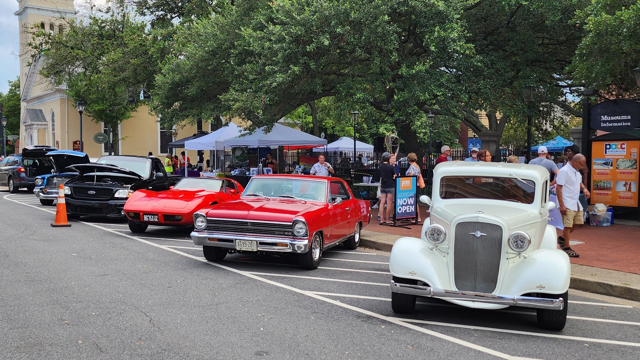 classic cars backed into spots on Court Street