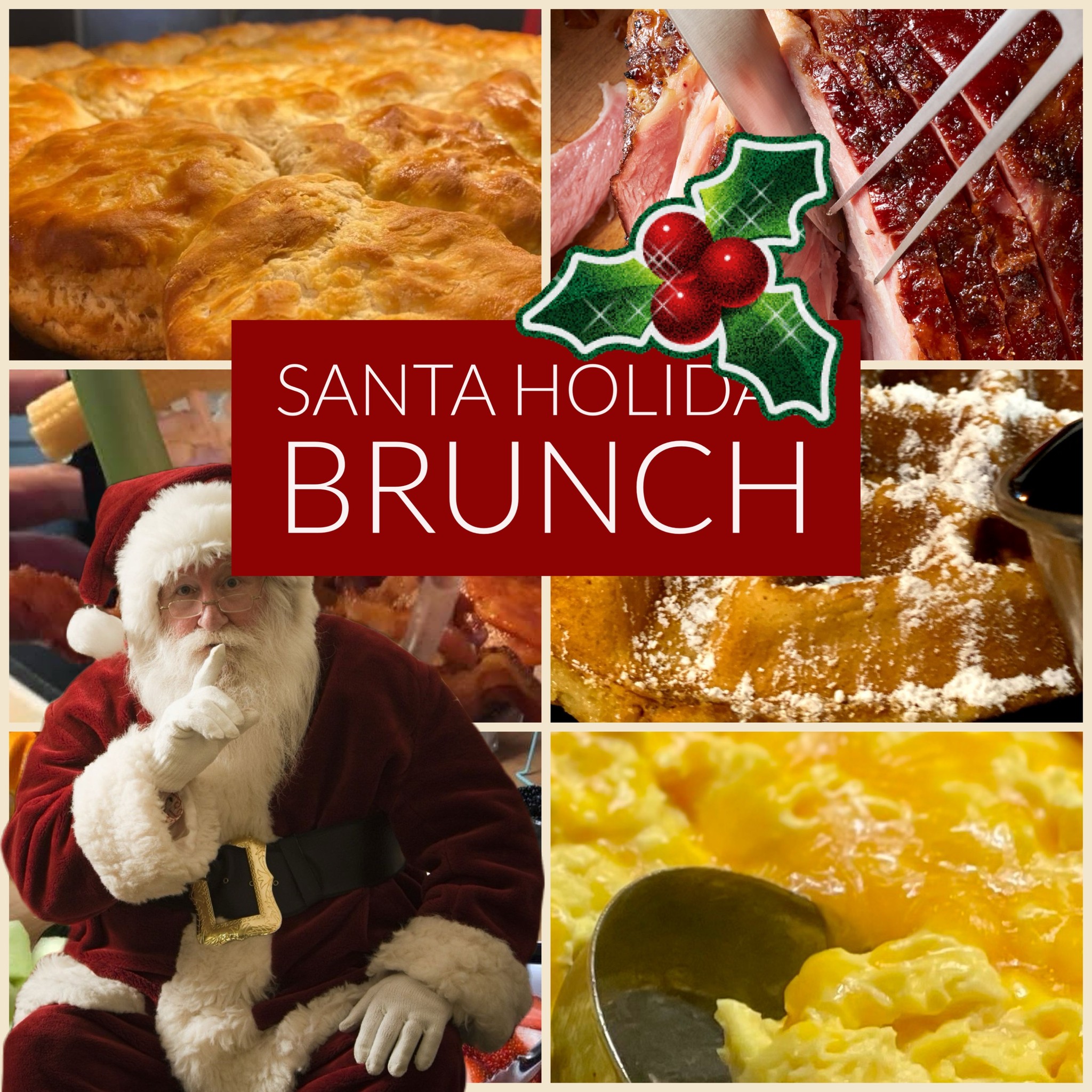 Event Poster shows Santa and traditional brunch items