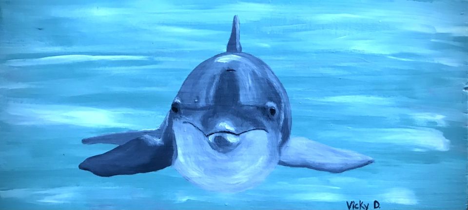 Painting of dolphin looking forward