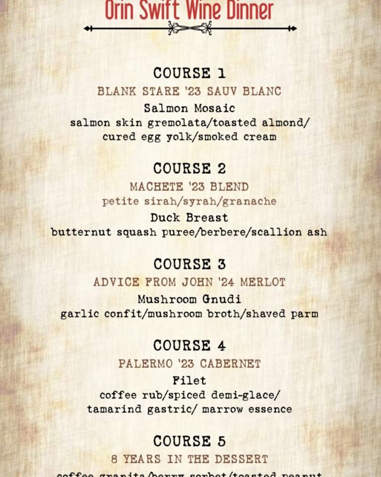 Orin Swift Wine Dinner at Still